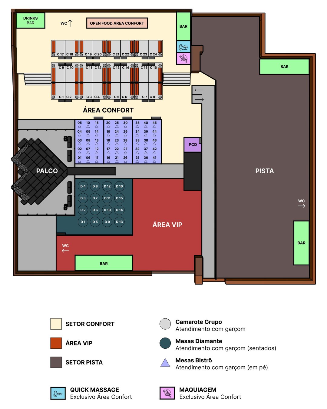 Mapa de setores do evento Bruno & Marrone