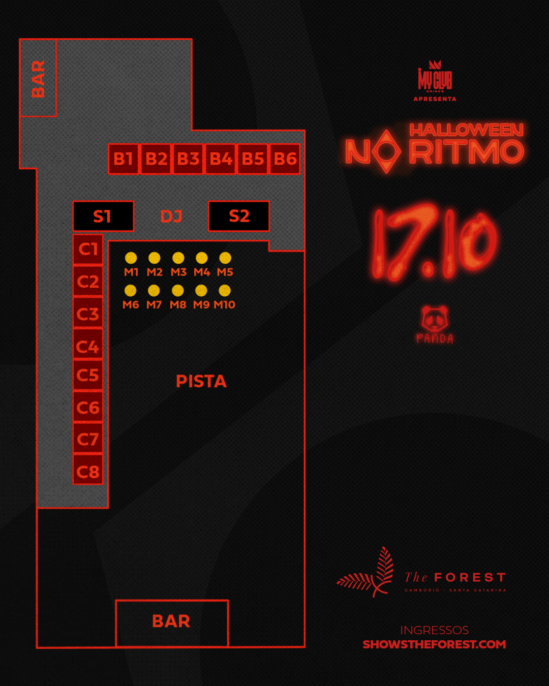 Mapa de setores do evento No Ritmo – Halloween