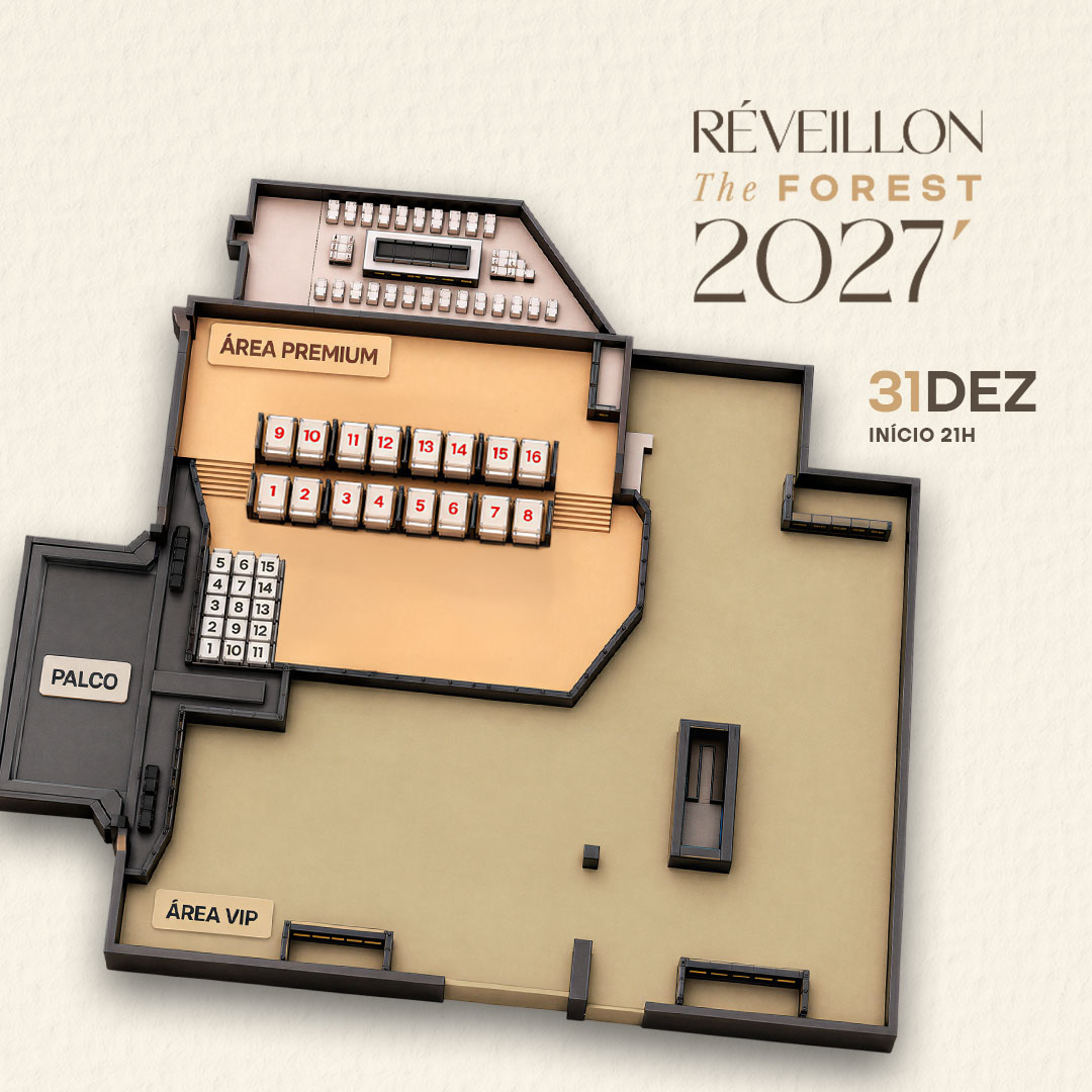 Mapa de setores do evento Réveillon The Forest Camboriú 2027 com Marcos & Belutti