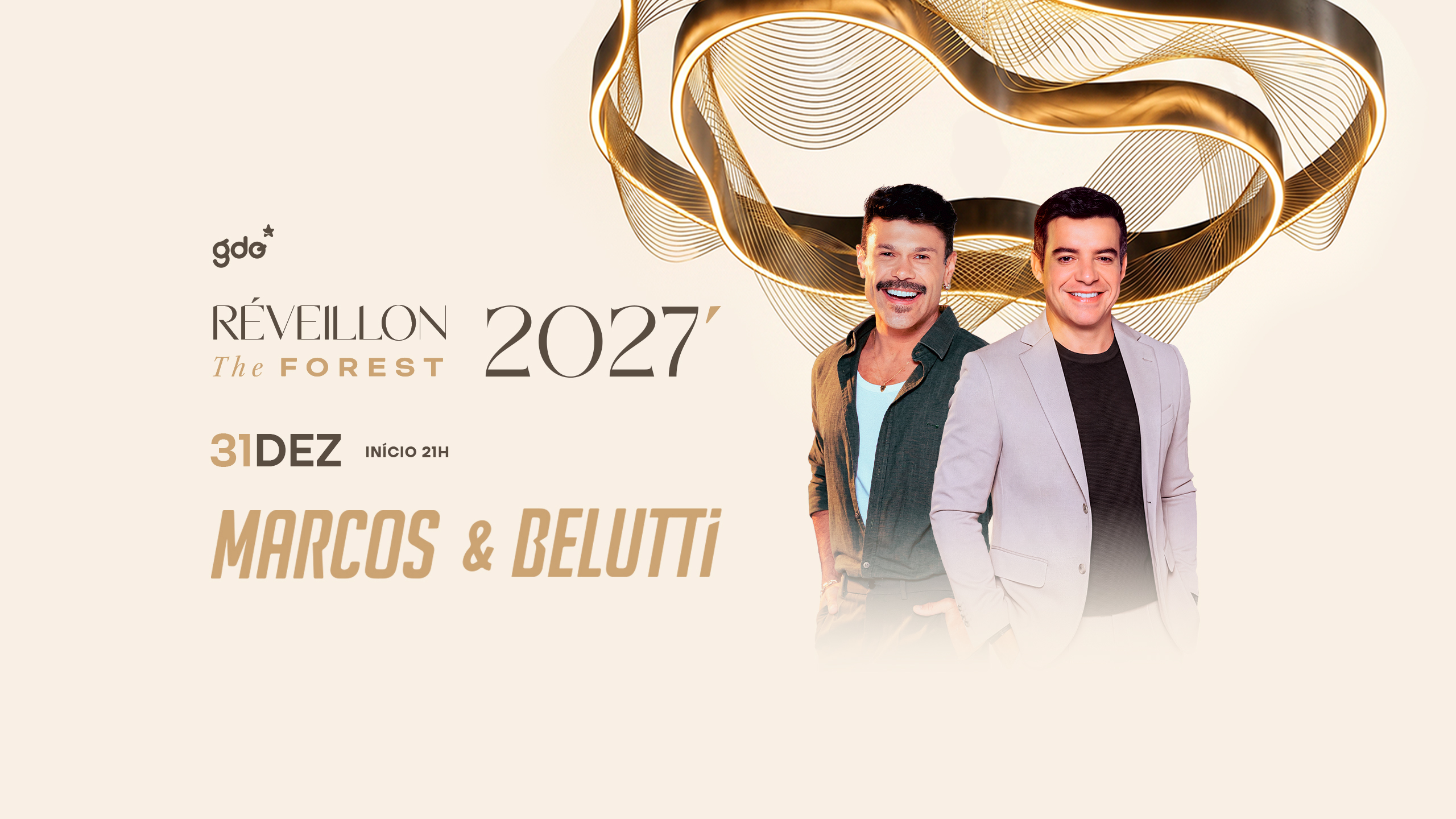 Arte do evento Réveillon The Forest Camboriú 2027 com Marcos & Belutti no The Forest