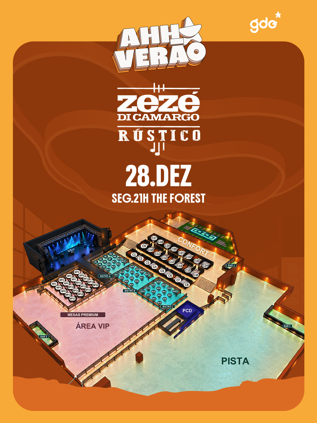 Mapa de setores do evento Ahh! Verão – Zezé Di Camargo Rústico no The Forest